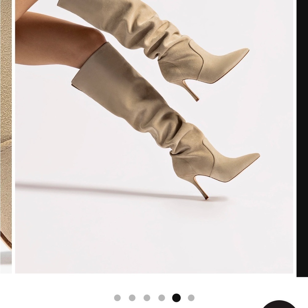 Larroude Chic Beige Suede Slouch Heeled Boots With Stiletto Heel Nwt